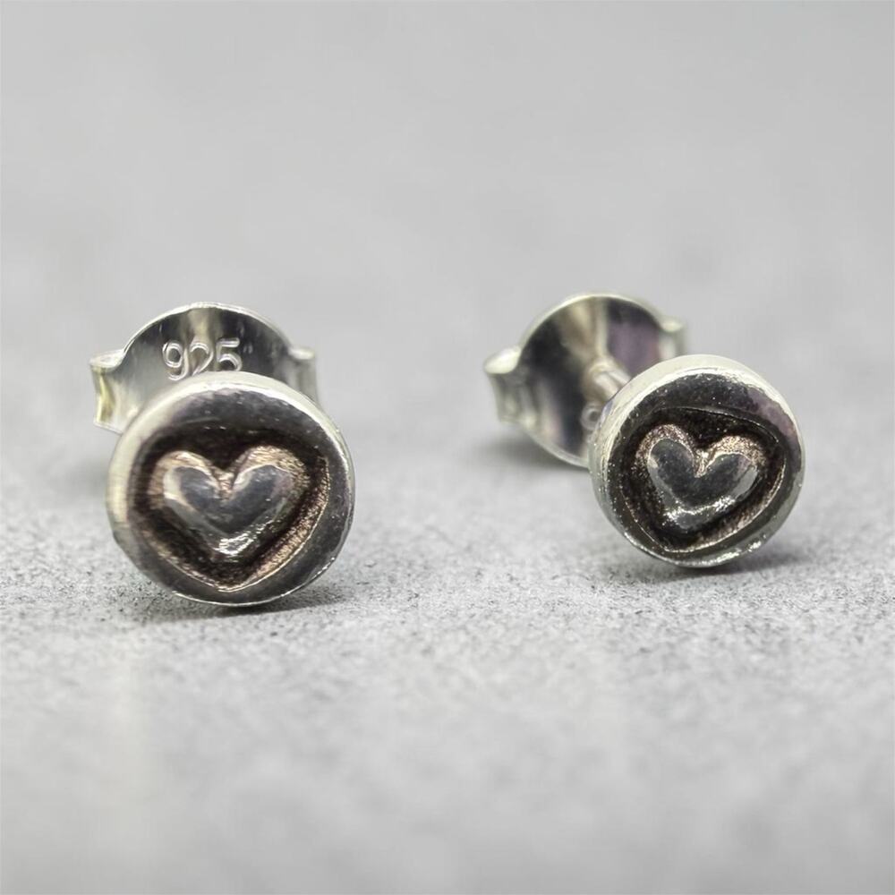 Round Heart Love Post Stud Earrings 925 Sterling Silver Friction Backs